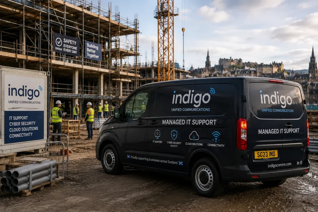 Indigo van at a construction site in Scotland